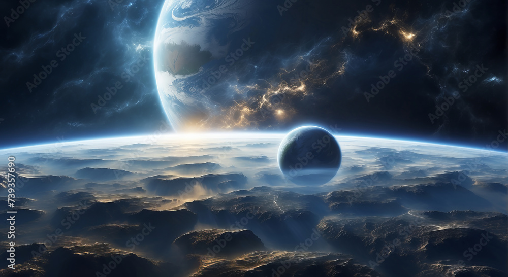 Earth's Surface from Space, Horizon and Weather Conditions Captured in Aerial Perspective. Panoramic view of planet Earth with copy space.