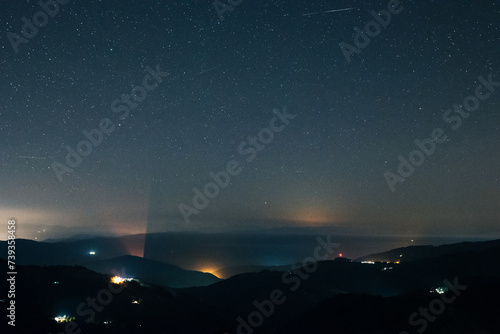 Night over distant hills and mountains in the rural area of western Serbia