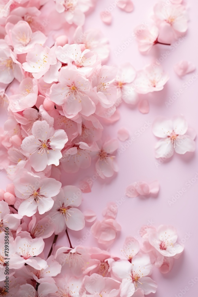 Light pink cherry blossom flowers on a light pink background