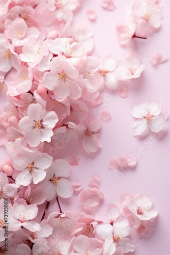 Light pink cherry blossom flowers on a light pink background © Adobe Contributor