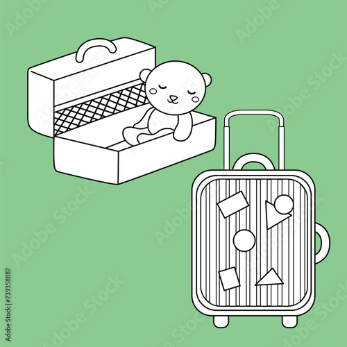 Packing Lullage for Trip Vacation Holiday Cartoon Digital Stamp Outline