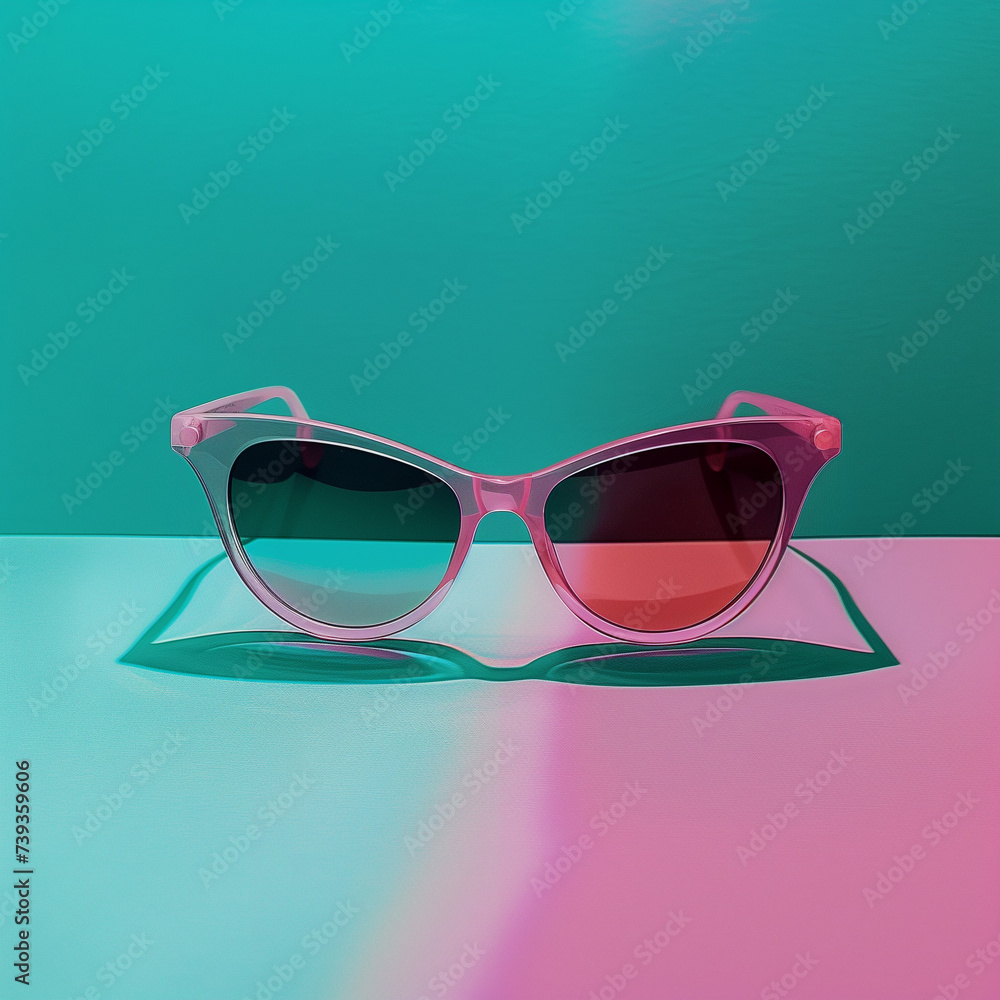 Pink Sunglasses on Turquoise and Pink Gradient Background Pink Sunglasses on Turquoise and Pink Gradient Background