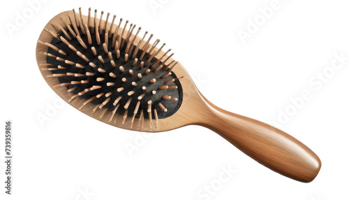 Wooden hairbrush isolated on transparent background.