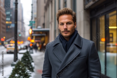 Wallpaper Mural A man in a gray coat is standing on a snowy street. Torontodigital.ca