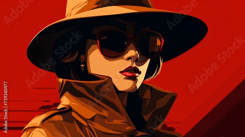 Woman in detective fashion outfit illustration