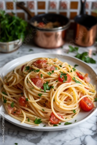 spaghetti with tomatoes and bacon