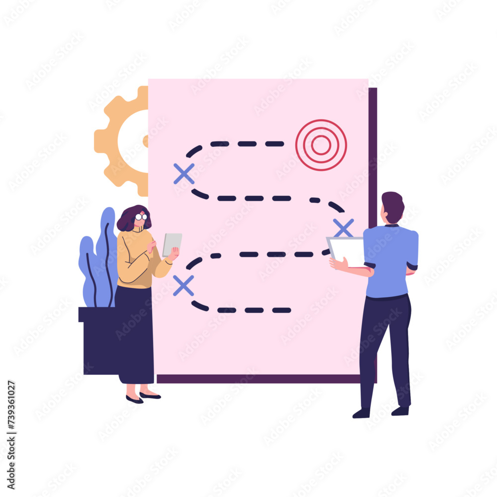 plan to overcome difficulty or obstacle to reach goal or target, Strategic planning flat illustration plan to overcome difficulty or obstacle to reach goal or target, Strategic planning flat illustration