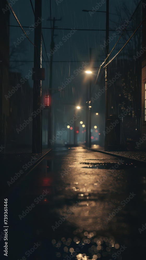 The ambiance of a deserted city at night post-rain is saturated with feelings of sadness, loneliness, solitude, melancholy, and nostalgic memories.