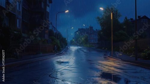 After the rain, the deserted city at night exudes an atmosphere laden with sorrow, isolation, solitude, melancholy, and reminiscences. photo