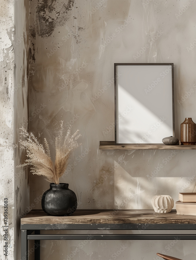 Mockup blank canvas in urban room Mockup blank canvas in urban room