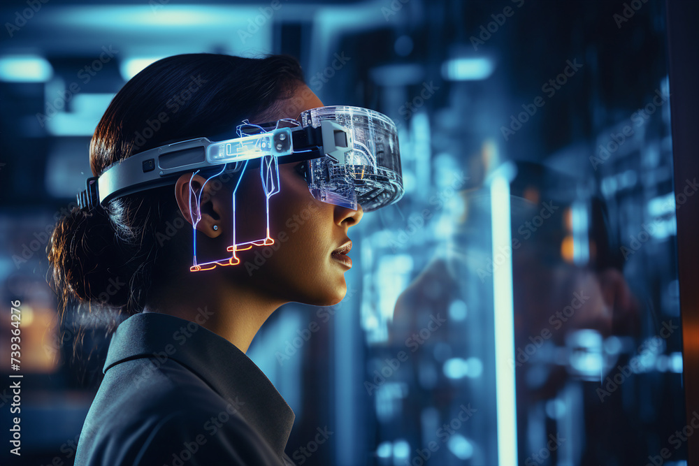 Futuristic cyberspace cyberpunk person wearing headset for metaverse generative ai gamer player Futuristic cyberspace cyberpunk person wearing headset for metaverse generative ai gamer player