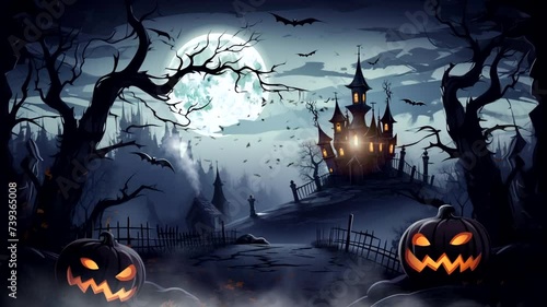 A house of halloween scene with a horror atmosphere, animated virtual repeating seamless 4k