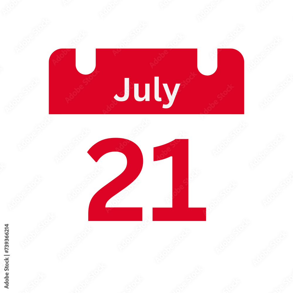 July 21 Calendar Day or Calendar Date for Deadlines / Appointment On a clear transparent background July 21 Calendar Day or Calendar Date for Deadlines / Appointment On a clear transparent background