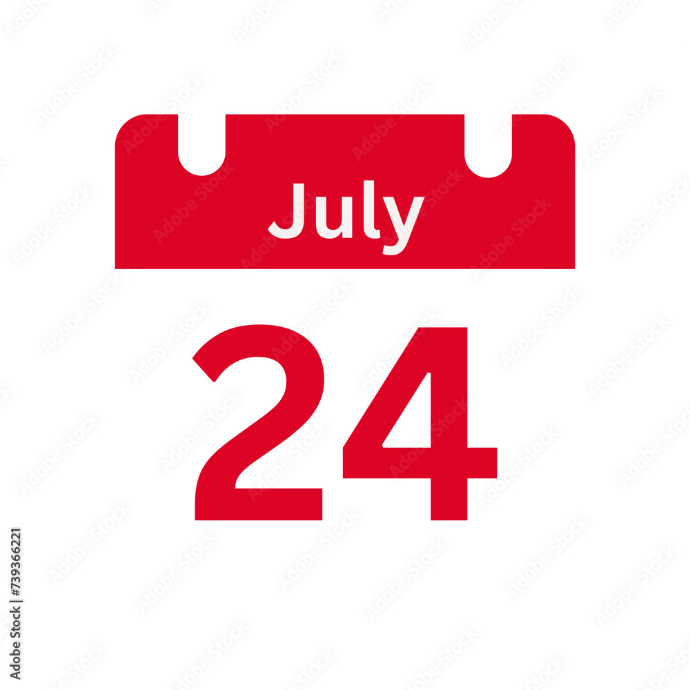 July 24 Calendar Day or Calendar Date for Deadlines / Appointment On a clear transparent background