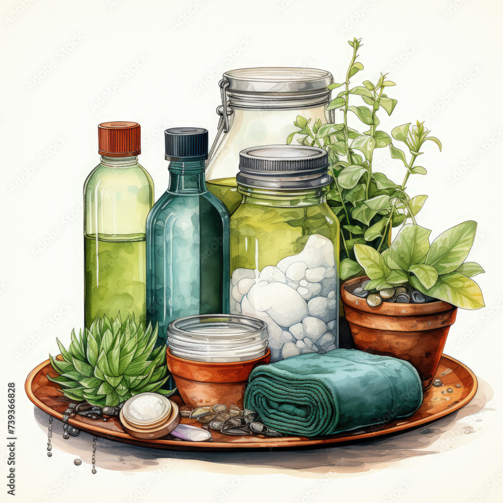 watercolor Cleaning Supplies clipart, Generative Ai watercolor Cleaning Supplies clipart, Generative Ai
