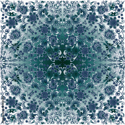 decorated cyan swirls and curls on light background