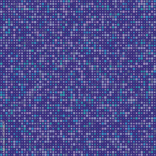 Seamless geometric pattern. Stacked rings in multiple colors. Vibrant purples against deep blue background. Pleasing vector illustration.