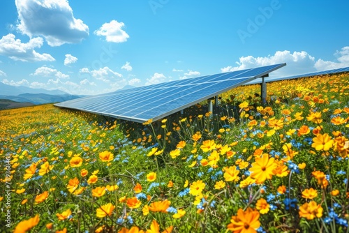 Eco-friendly energy, scenery with solar wind power, eco-friendly and healing just by looking at it