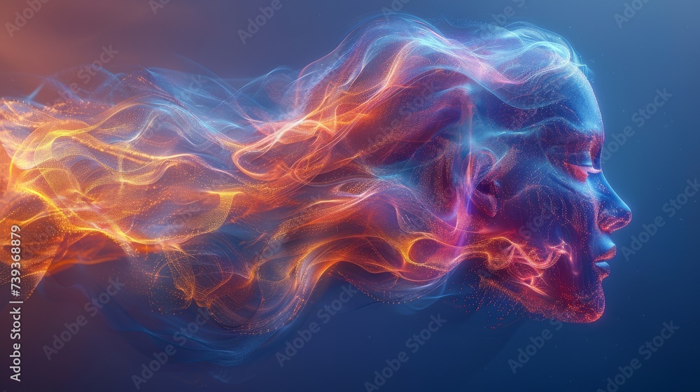 An ear with a cochlear implant capturing sound waves from a symphonic orchestra visualized as colorful vibrations in the air An ear with a cochlear implant capturing sound waves from a symphonic orchestra visualized as colorful vibrations in the air