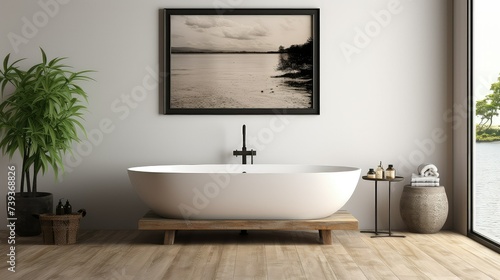 Bathroom interior design with a jacuzzi tub  black and white concept.