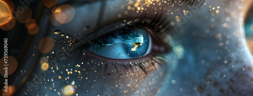 Closeup of Eye with Bokeh light, shimmering blur spot lights - Ai Generated