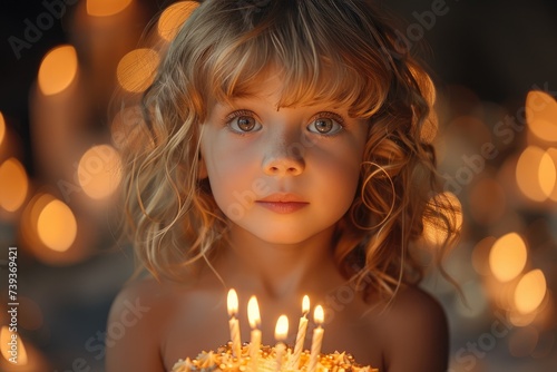 A joyous young girl eagerly blows out the candles on her beautifully decorated birthday cake, surrounded by the warmth and love of family and friends