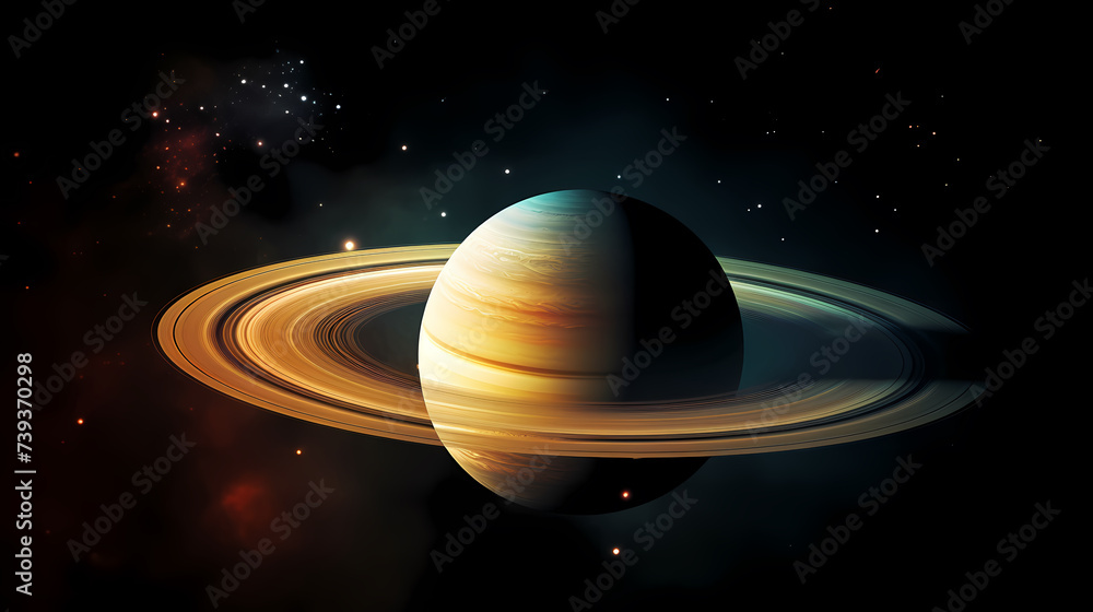 Fototapeta premium Illuminated hemisphere of distant planet, Saturn background