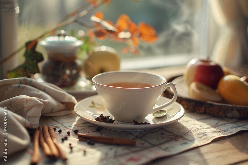 Autumn Afternoon Tea with Warm Spices and Fruits Autumn Afternoon Tea with Warm Spices and Fruits
