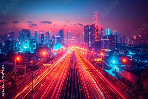 traffic. cities and roads covered by light #739373079