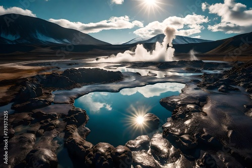 Bubbling Hot Springs Surrounded by Geothermal Activity in a Volcanic Landscape.