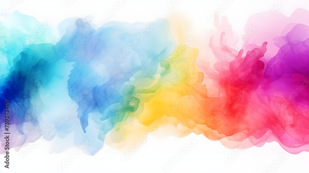 Watercolor banner background with rainbows on white
