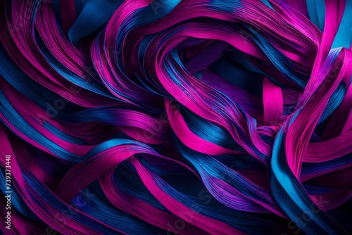 Ribbons of vibrant magentas and electric blues intertwining in an intricate dance, creating a visually dynamic and captivating display.