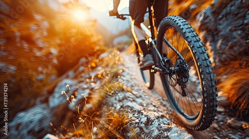 Person Riding Mountain Bike on Trail