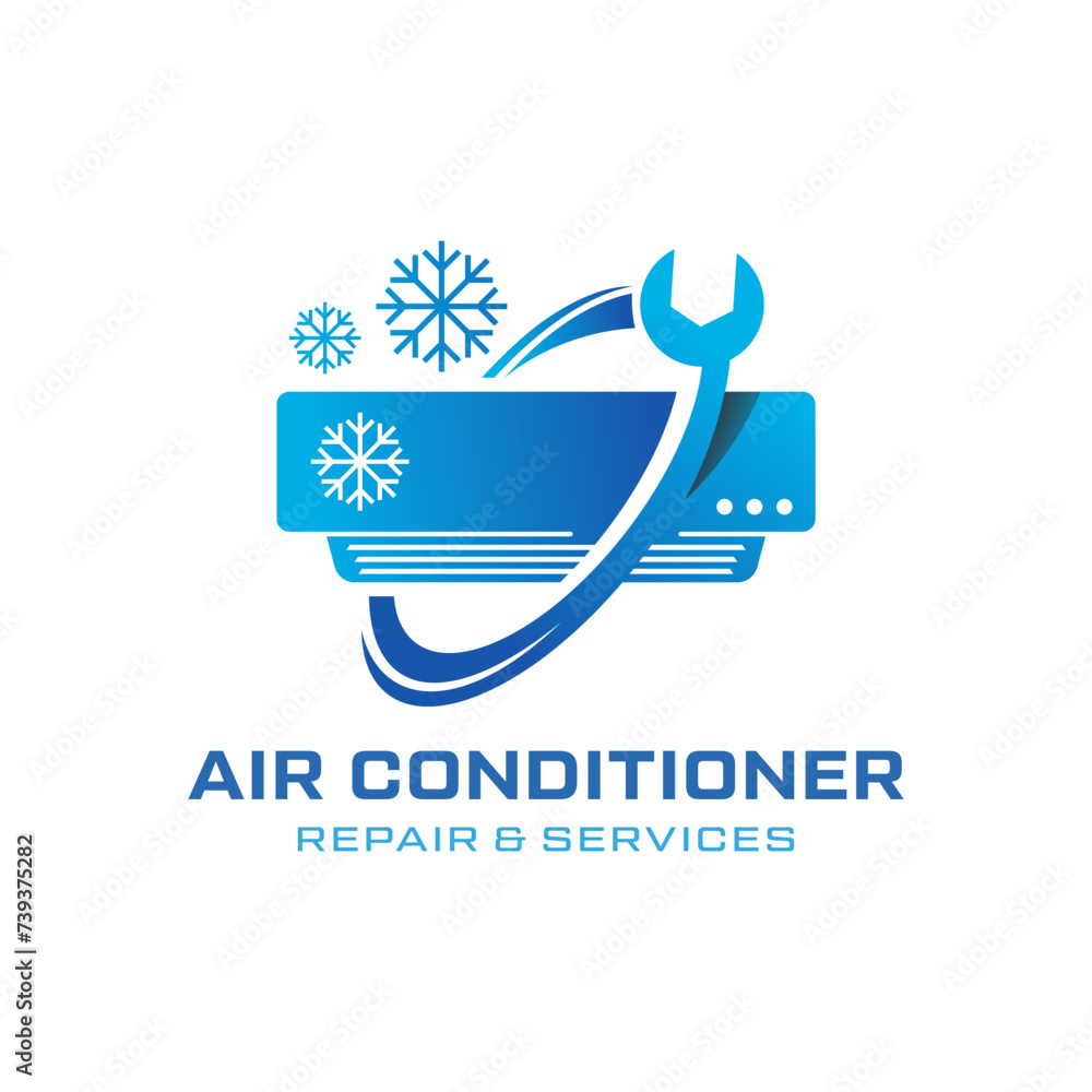 Set of heating and cooling logos for repair and services Air Conditioner, Design Vector.
