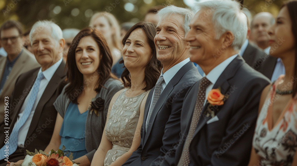 Family and Friends' Reactions: Capture candid shots of the couple's family and friends as they witness the signing ceremony, showing their expressions of joy, love, and support. Generative AI