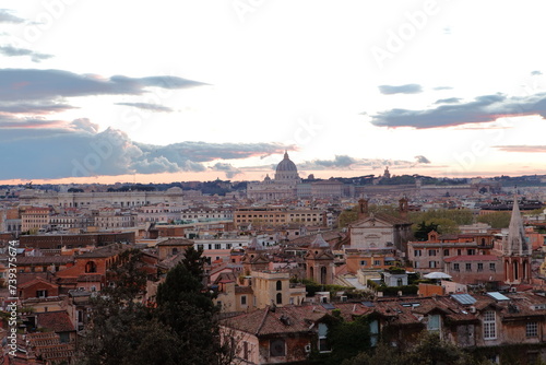  large view of Rome in Italy, from a hill at sunset