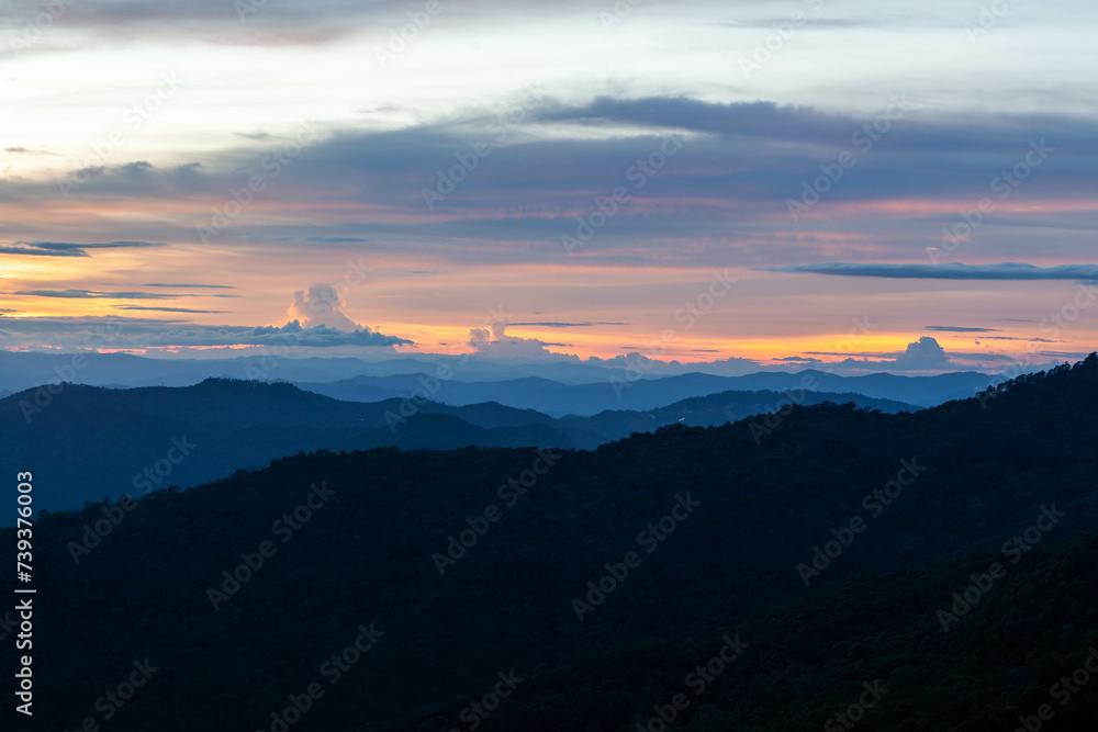 Beautiful landscape at sunset view from Doi Pui viewpoint near Chiang Mai town in North Thailand.