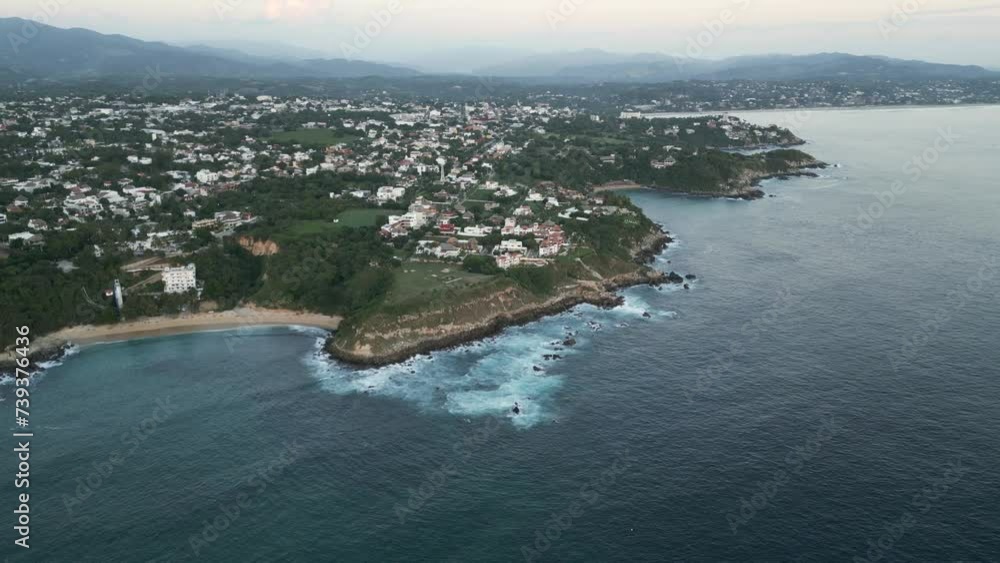 Aerial high angle of Puerto escondido travel holiday destination in Mexico Aerial high angle of Puerto escondido travel holiday destination in Mexico