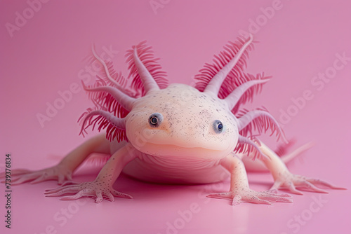 Axolotl on pink background copy space
