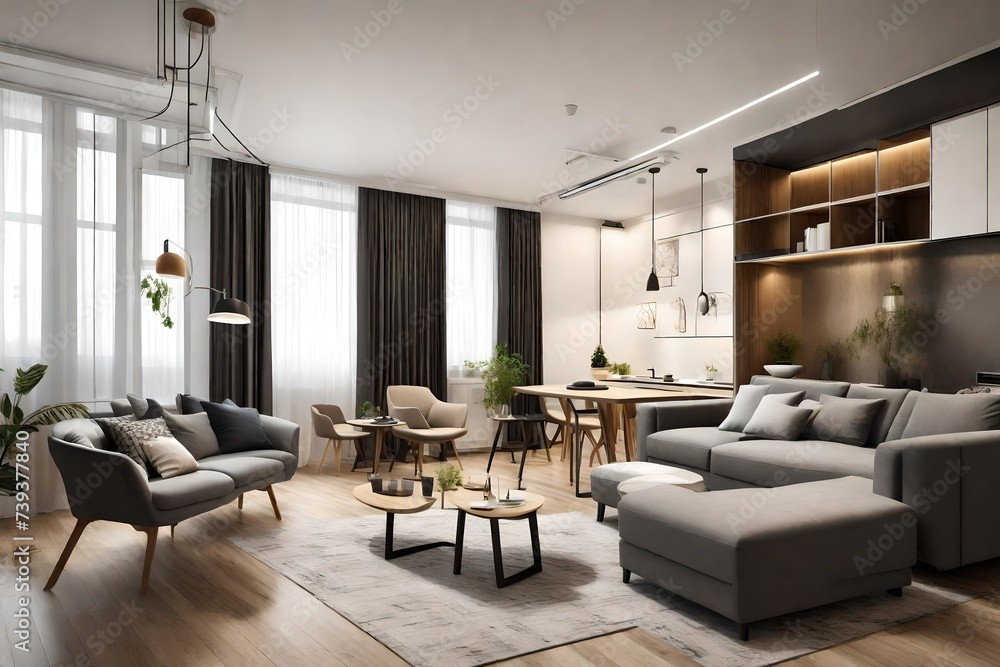 Modern and cozy apartment, consisting of a living room and a kitchen Modern and cozy apartment, consisting of a living room and a kitchen