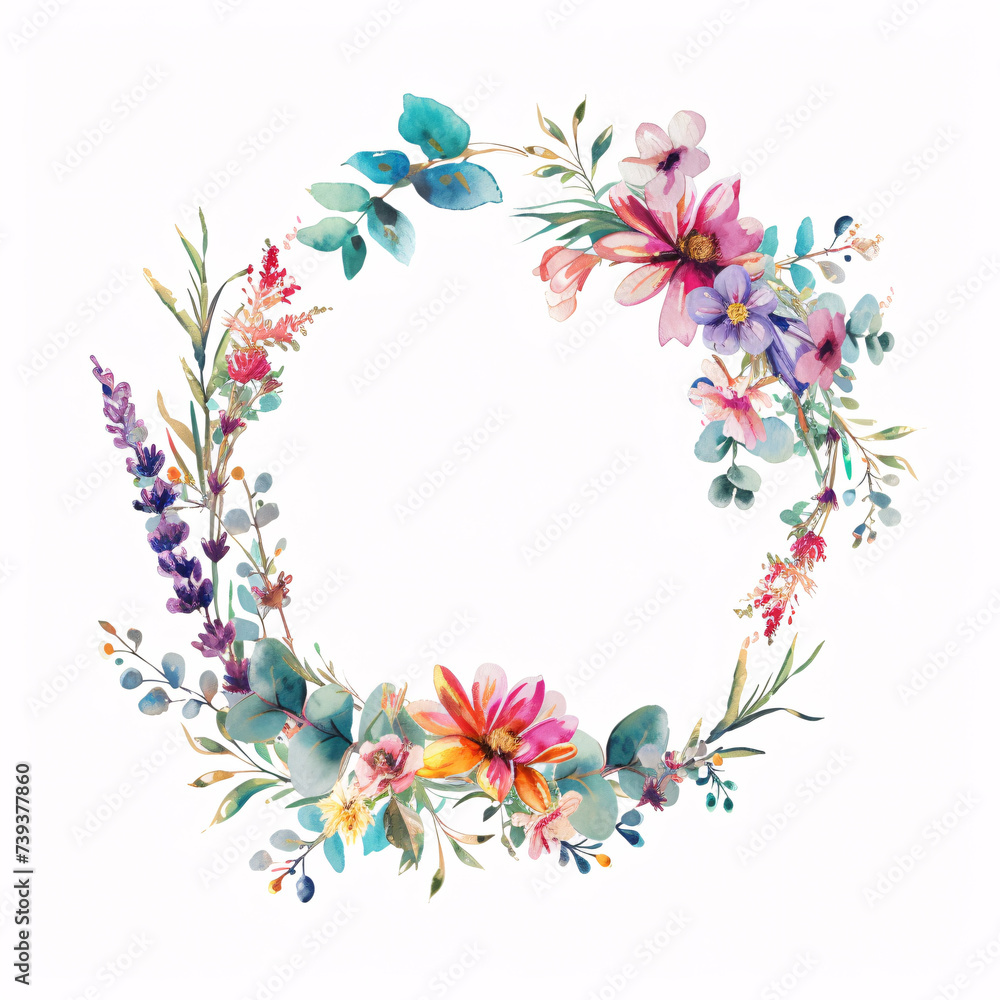 blossoming hues: a watercolor wreath's delicate dance of nature's harmony and artistry