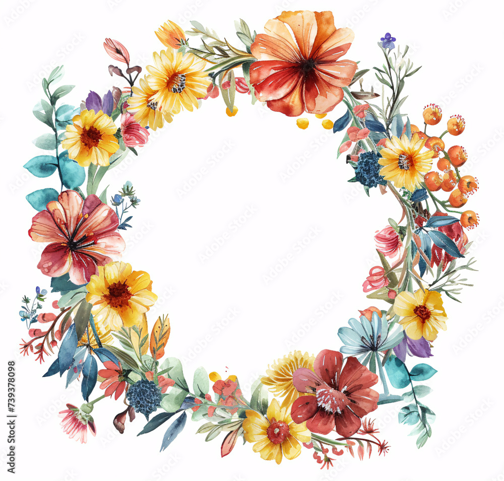 blossoming hues: a watercolor wreath's delicate dance of nature's harmony and artistry blossoming hues: a watercolor wreath's delicate dance of nature's harmony and artistry