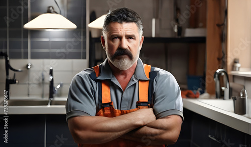 The Middle-Aged Plumber - A Portrait of Expertise and Reliability. Worker man photo