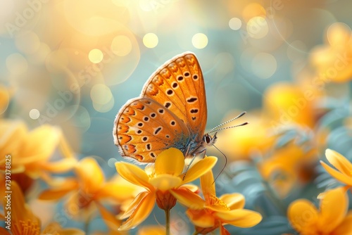 Butterfly on spring flower blurred Background