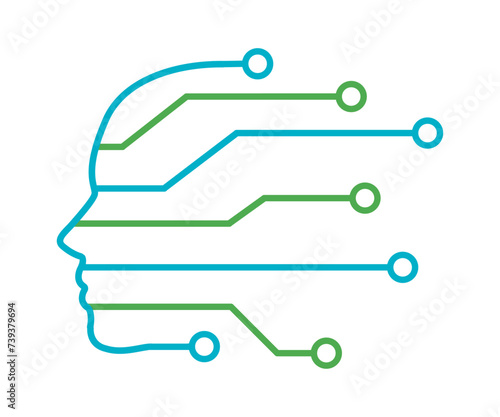 Head with technological connections, artificial intelligence icon, AI chatbot head
