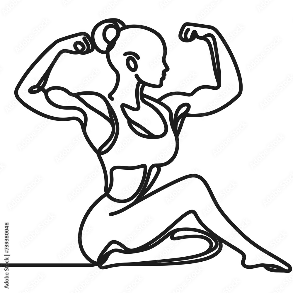 Female bodybuilder in line drawing style