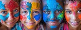 happy children with faces covered with paint. Joyful childhood concept. Generative AI
