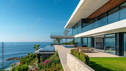 elegant coastal villa with infinity pool, panoramic sea views, and lush greenery © Grumpy