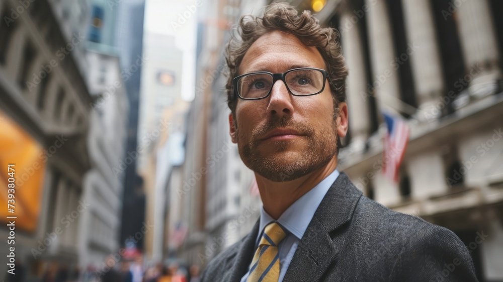 Obraz premium A broker navigates the unpredictable stock market with confidence