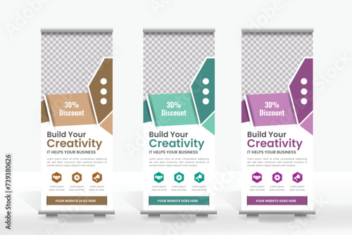 Vector roll up/stand banner design in multiple color combination.